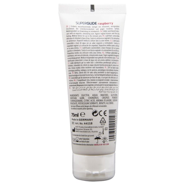 Hot superglide lubricante comestible base agua frambuesa 75 ml