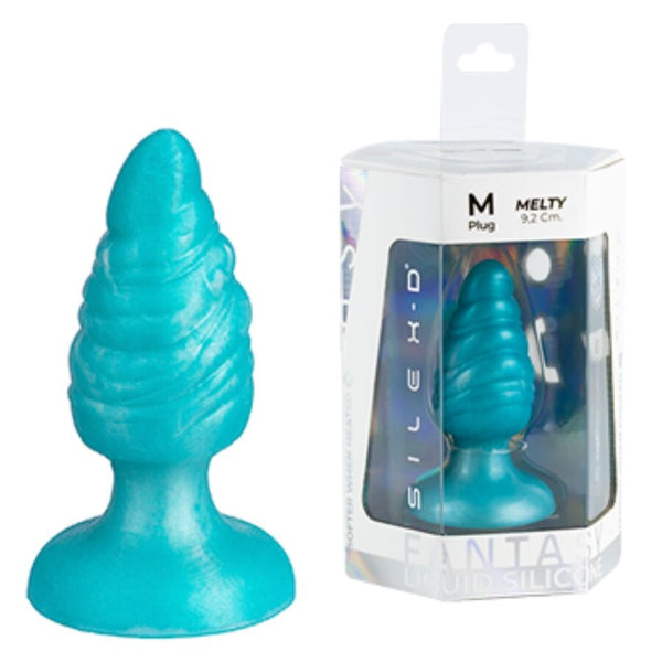 Silexd melty plug anal fantasy silicona liquida termoreactivo azul celeste 9.2 cm