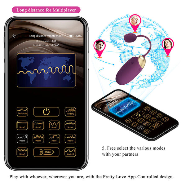 PRETTY LOVE - KLAY VIBRADOR HUEVO CON EMPUJE APP CONTROL MORADO