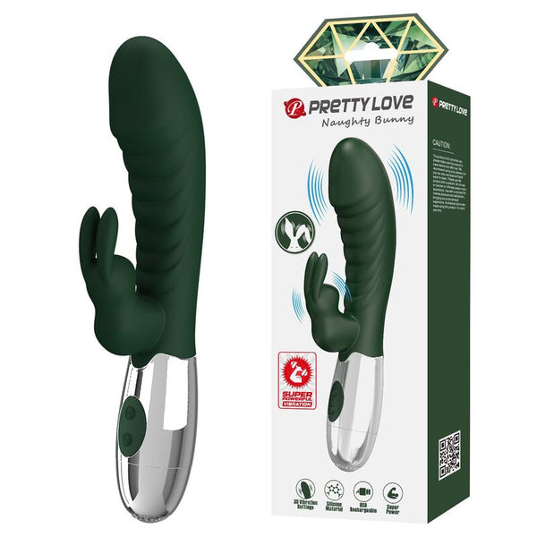 PRETTY LOVE - VIBRADOR RABBIT NAUGHTY BUNNY 30 FUNCIONES RECARGABLE USB VERDE