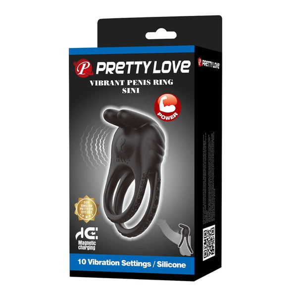PRETTY LOVE - SINI ANILLO PARA PENE VIBRADOR RECARGABLE 10 FUNCIONES NEGRO