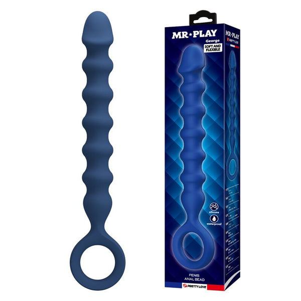 MR PLAY - BOLAS ANALES Y PLUG ANAL SILICONA AZUL -Ø- 3,4 CM - 28,5 CM