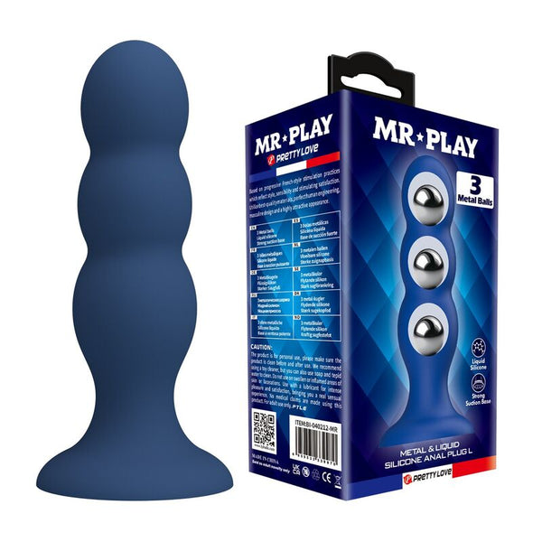 MR PLAY - PLUG ANAL CON 3 BOLAS METÁLICAS Y VENTOSA AZUL