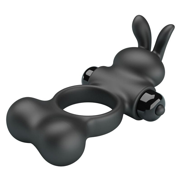 PRETTY LOVE - ANILLO VIBRADOR PARA PENE CON ESTIMULADOR DE CONEJITO 10 FUNCIONES NEGRO