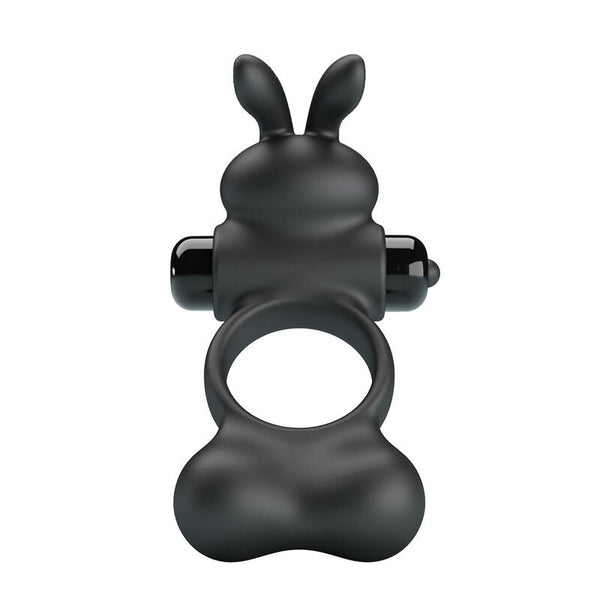 PRETTY LOVE - ANILLO VIBRADOR PARA PENE CON ESTIMULADOR DE CONEJITO 10 FUNCIONES NEGRO
