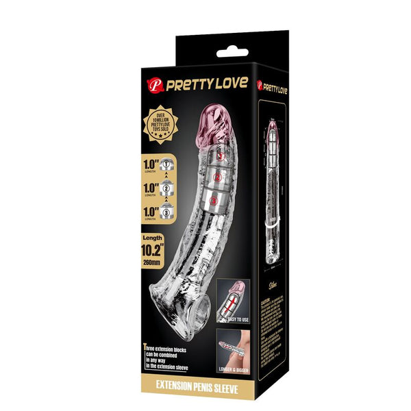 PRETTY LOVE - FUNDA EXTENSORA PARA PENE AJUSTABLE 26 CM Ø 4 CM COLOR TRANSPARENTE