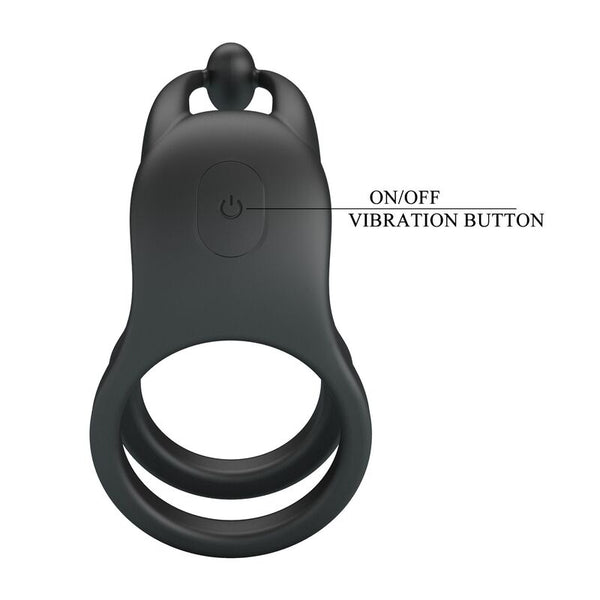 PRETTY LOVE - GOODWIN ANILLO VIBRADOR DOBLE PARA PENE RECARGABLE NEGRO