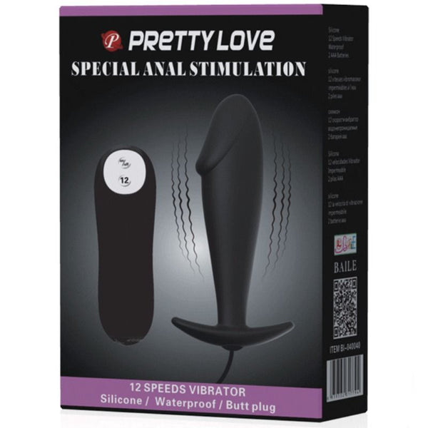 Pretty plug anal silicona forma pene y 12 modos vibración negro