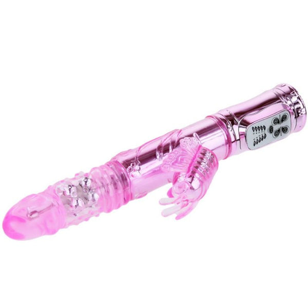 Vibrador recargable con rotacion y estimulador throbbing butterf