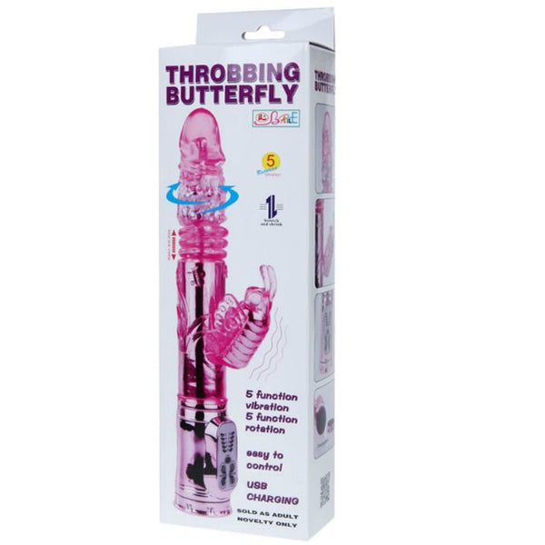 Vibrador recargable con rotacion y estimulador throbbing butterf