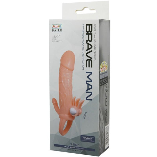 Brave man funda pene anal y clítoris vibrador 16.5 cm natural