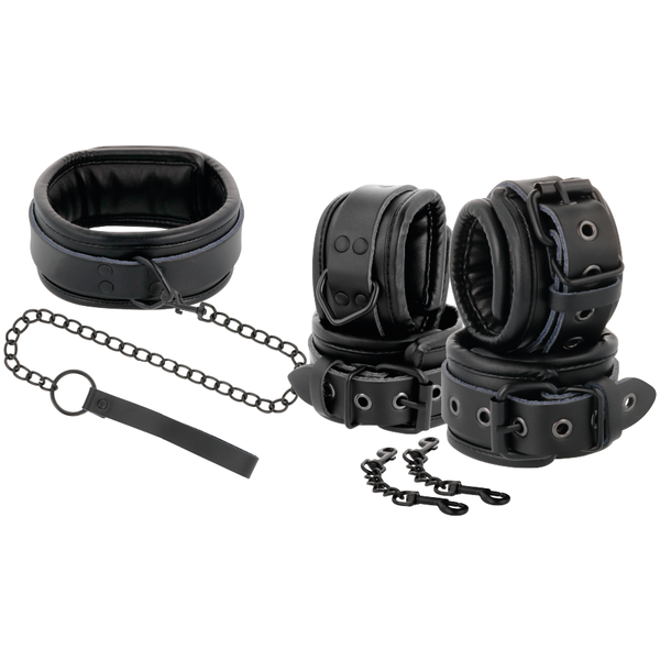 Darkness esposas y collar de cuero negro