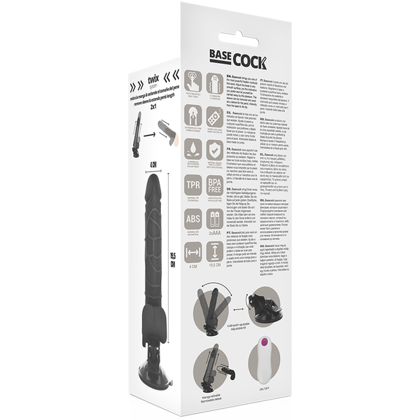 Vibrador realístico control remoto negro con testículos 19.5 cm o 4 cm