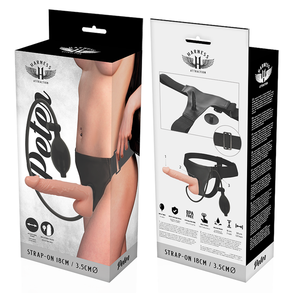 Arnés peter con pene hinchable 18 cm o 3.5 cm