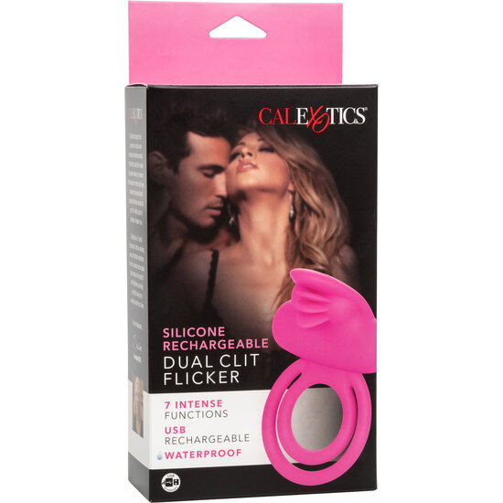 Dual clit flicker enhancer doble anillo vibrador de silicona rosa