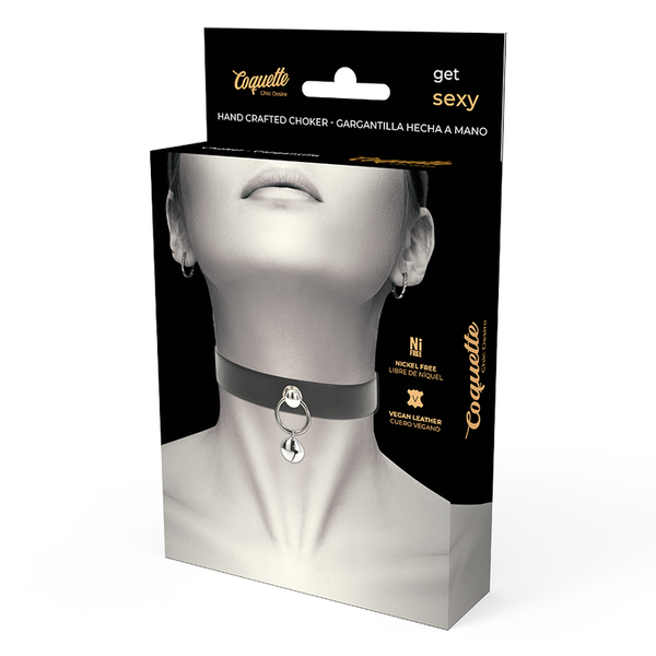 Coquette collar cuero vegano accesorio woman cascabel aro