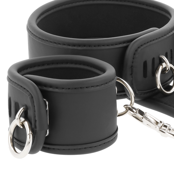 Fetish collar y esposas cuero vegano con forro de neopreno